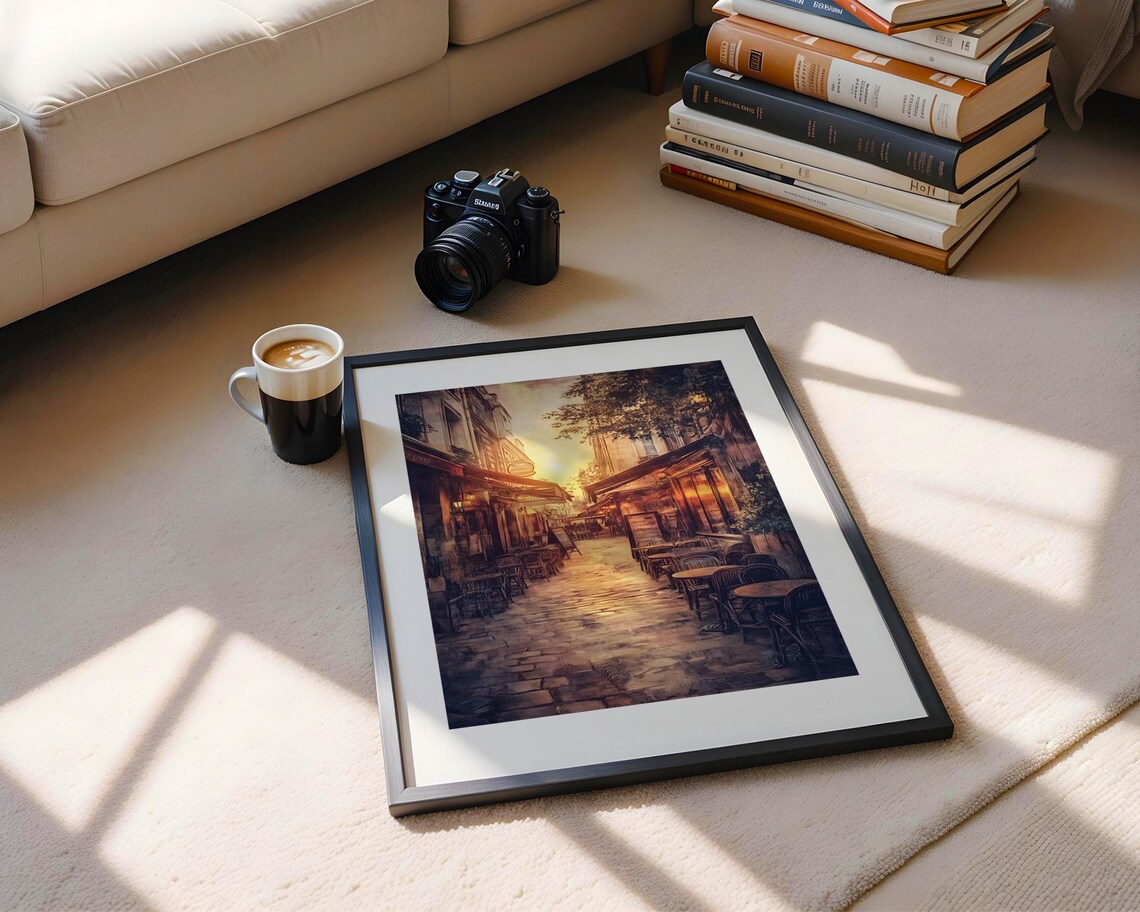 Romantic Vintage European Street Cafe Sunset Alley Scene Poster - Image 5