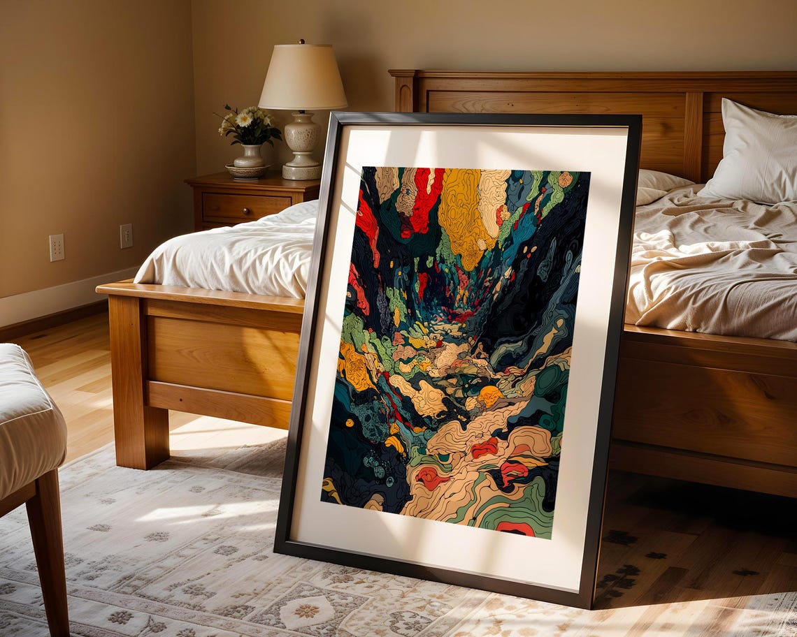 Dark Psychedelic Doodle Art Trippy River Canyon Abstract Poster - Image 4