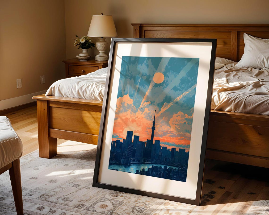 Tokyo Skytree Sunset Skyline Retro Travel Illustration Poster - Image 4