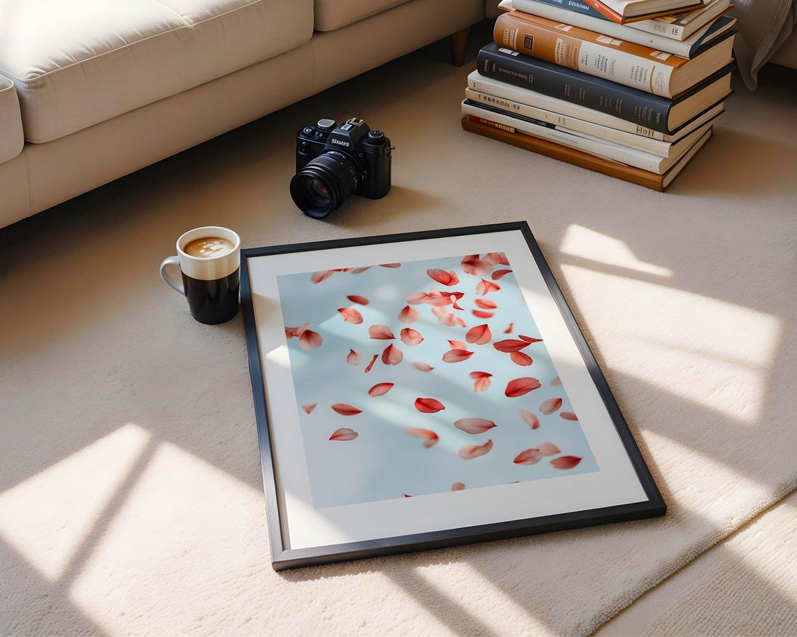 Falling Rose Petals Light Blue Romantic Floral Home Decor Print - Image 5