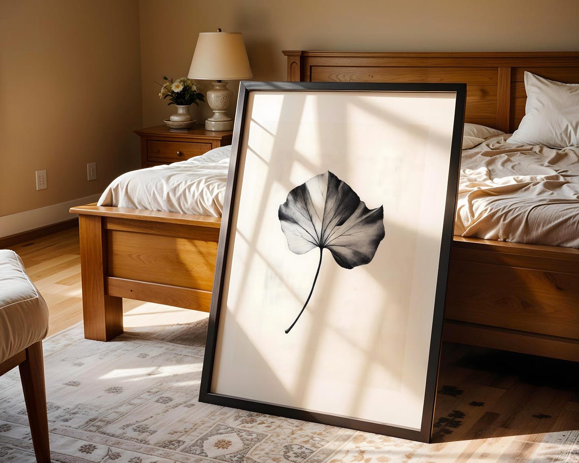 Black White Leaf Botanical Line Drawing Minimalist Art Poster - Image 5