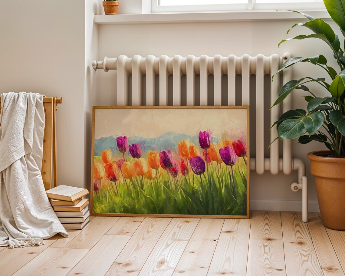 Vibrant Tulip Field Landscape Oil Painting Spring Flower Poster - Image 4