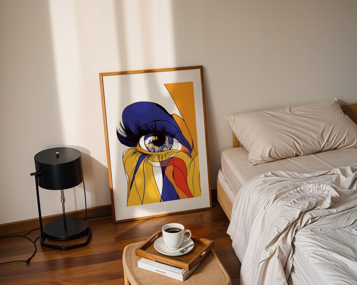 Bold Pop Art Eye Illustration Poster in Electric Blue and Yellow - Image 2