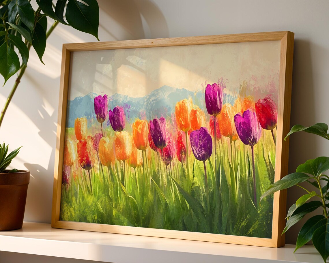 Vibrant Tulip Field Landscape Oil Painting Spring Flower Poster - Image 3