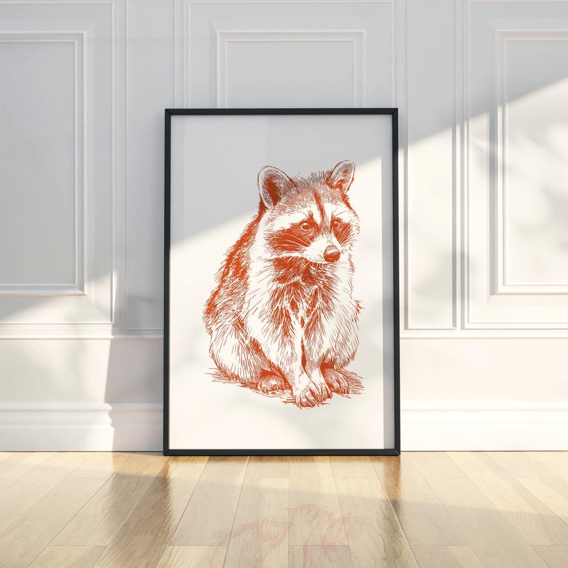 Raccoon Portrait Rust Ink Sketch Woodland Animal Illustration Poster