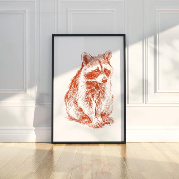 Raccoon Ink Sketch Line Art Simple Animal Illustration Drawing Trendy Poster Wall Print Modern Home Decor