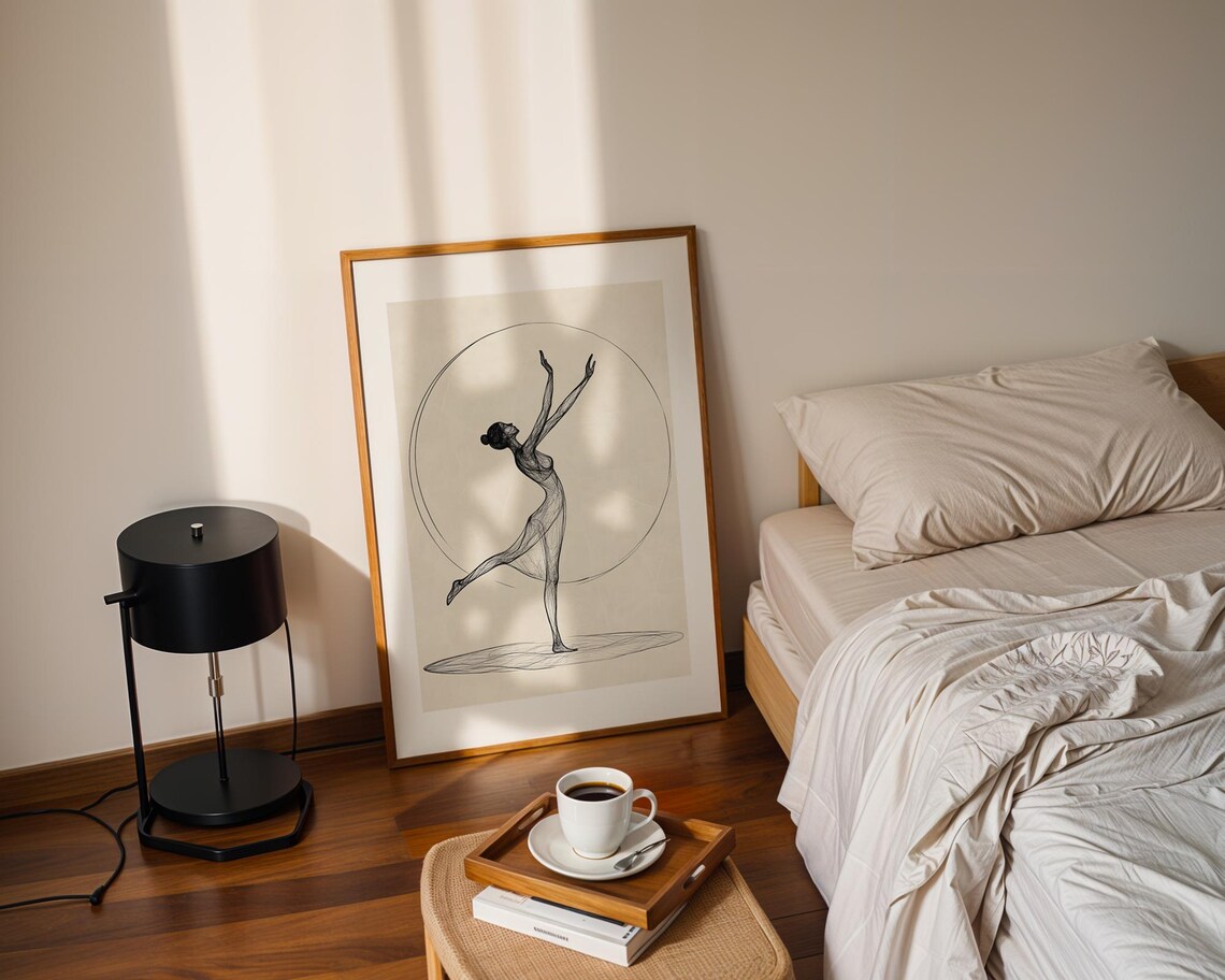 Elegant Ballerina Line Sketch Dancing Inside Circle Minimal Style Poster - Image 2