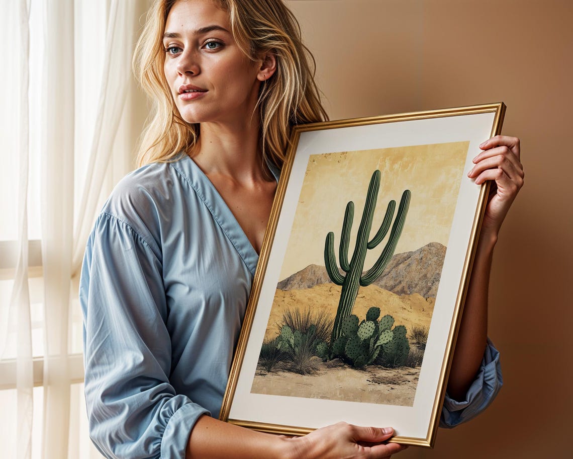 Saguaro Cactus Desert Minimalist Beige Southwestern Plant Poster - Image 2