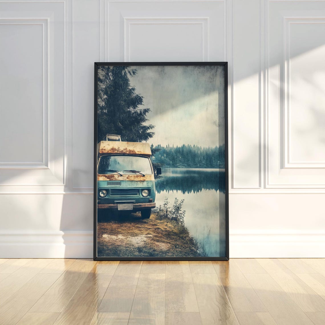 Vintage Retro Bus Camping Trip River Travel Painting Poster Wall Art Print Modern Home Room Decor Artwork Gift