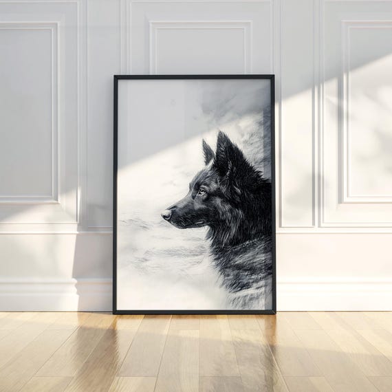 Majestic Wolf Profile Pencil Sketch Wall Art Monochrome Wildlife Poster Living Room Office And Study Decor