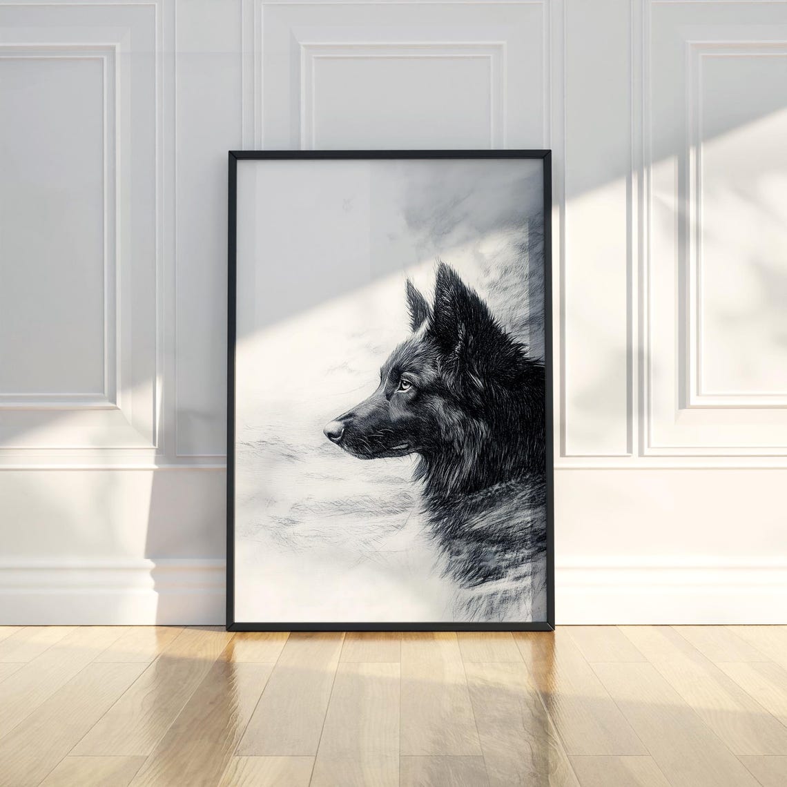 Majestic Wolf Profile Pencil Sketch Wall Art Monochrome Wildlife Poster Living Room Office And Study Decor