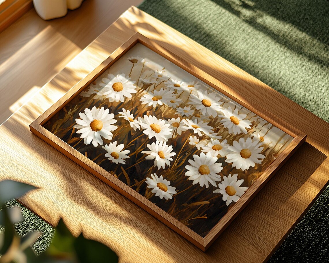 White Daisies Wildflower Field Oil Painting Floral Landscape Poster - Image 2