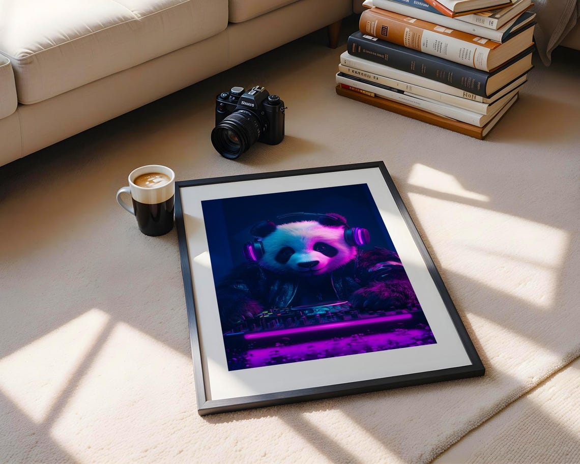 Panda DJ With Cool Headphones Neon Purple Club Music Vibe Poster - Image 4