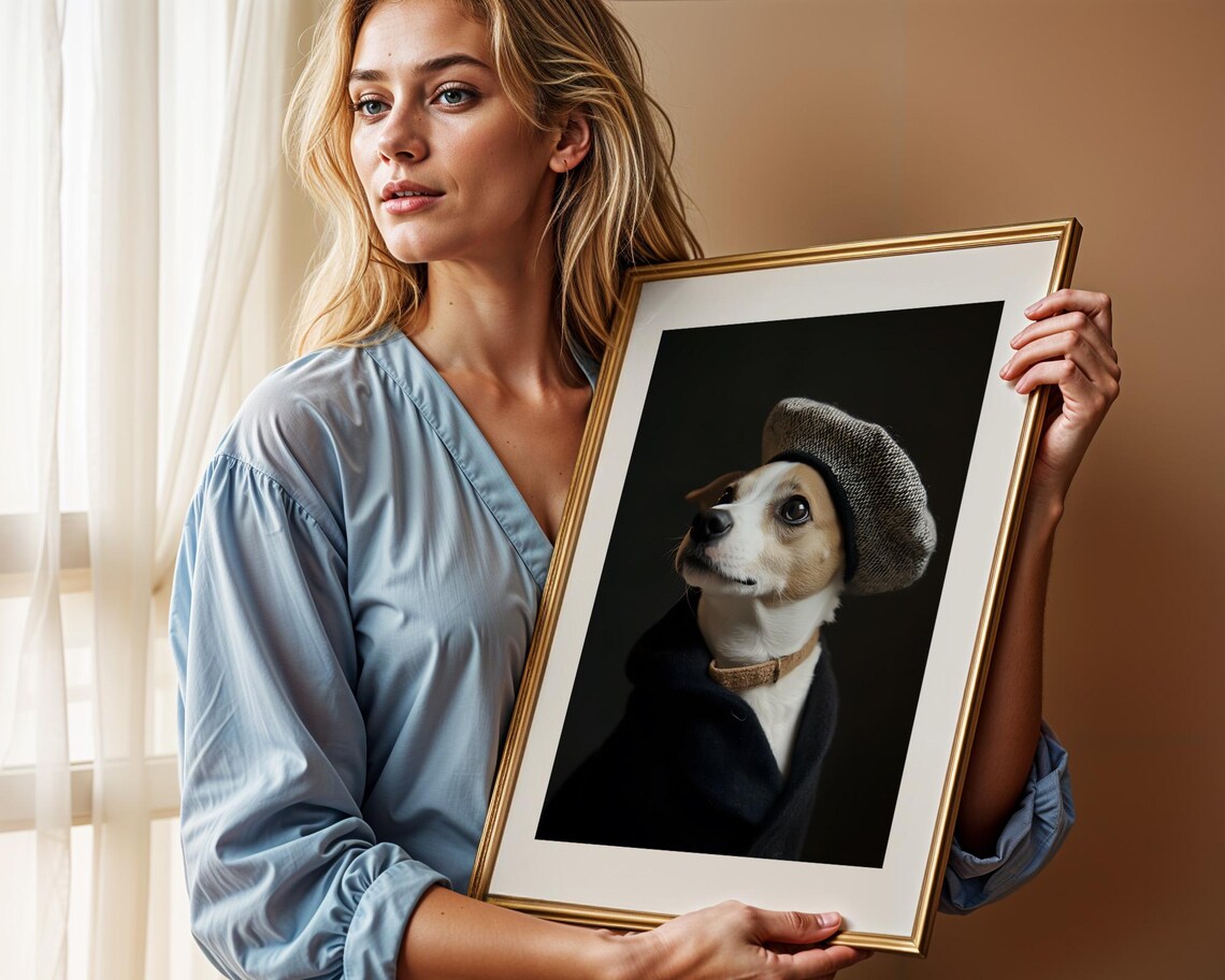 Terrier Dog Wearing Beret Dark Painterly Pet Portrait Poster - Image 2