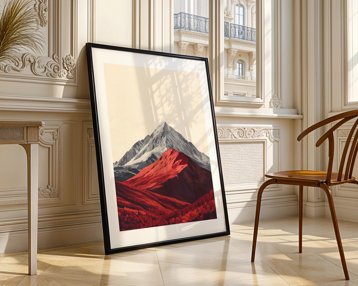 Minimalist Red Hills and Grey Mountain Art Poster for Bold Decor - Image 3