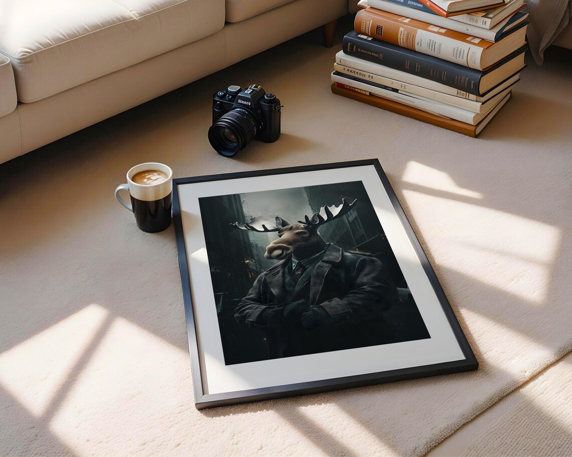 Moose In Dark Coat City Alley Detective Style Animal Portrait Poster - Image 5