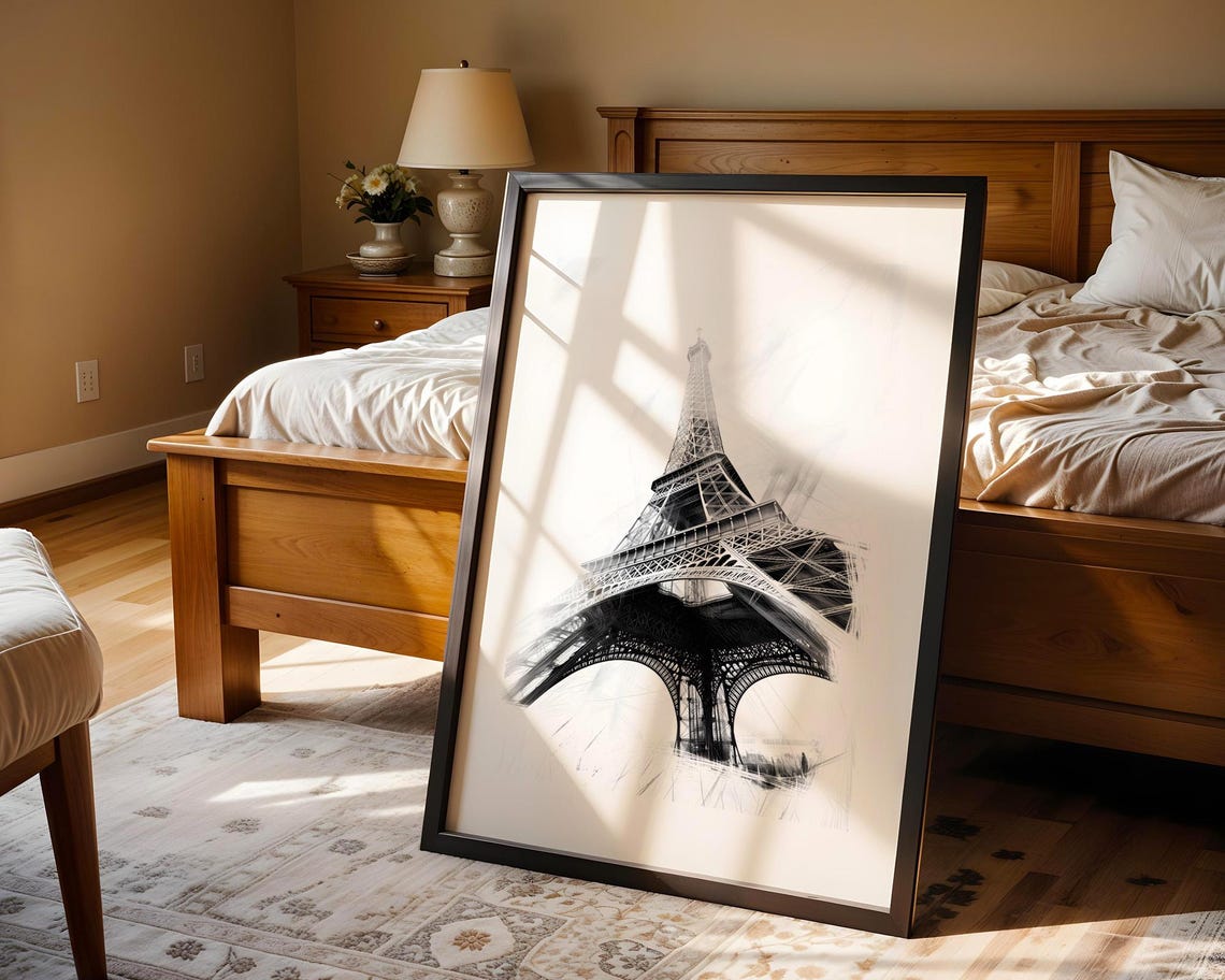 Eiffel Tower Black And White Sketch Paris Landmark Art Poster - Image 4