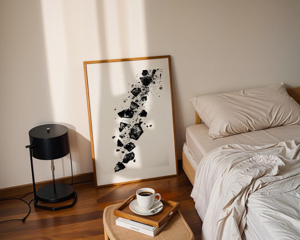 Striking Shattered Black Rock Fragments Abstract Ink Art Poster - Image 3