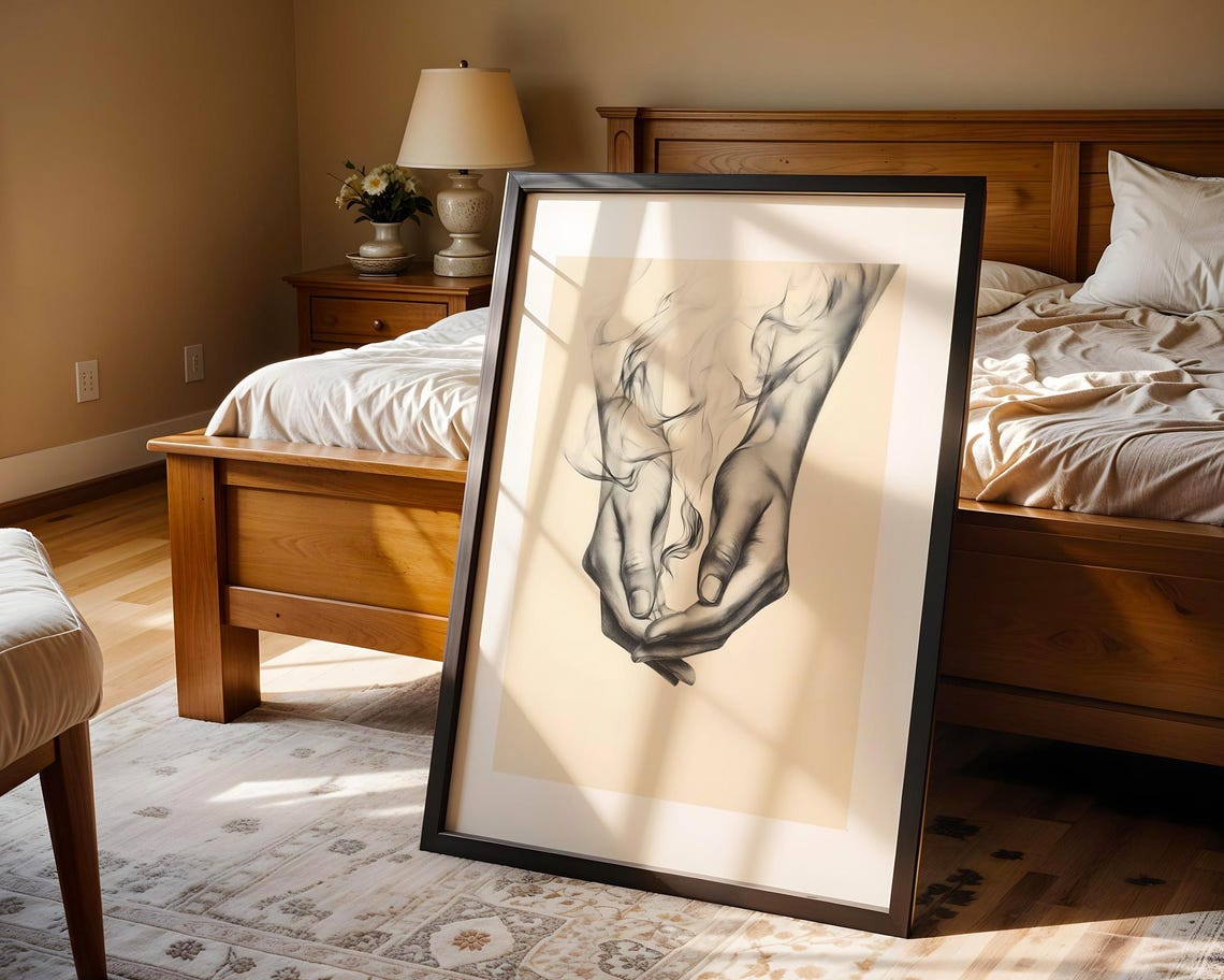 Cupped Hands With Smoke Charcoal Surreal Drawing Artwork Poster - Image 4