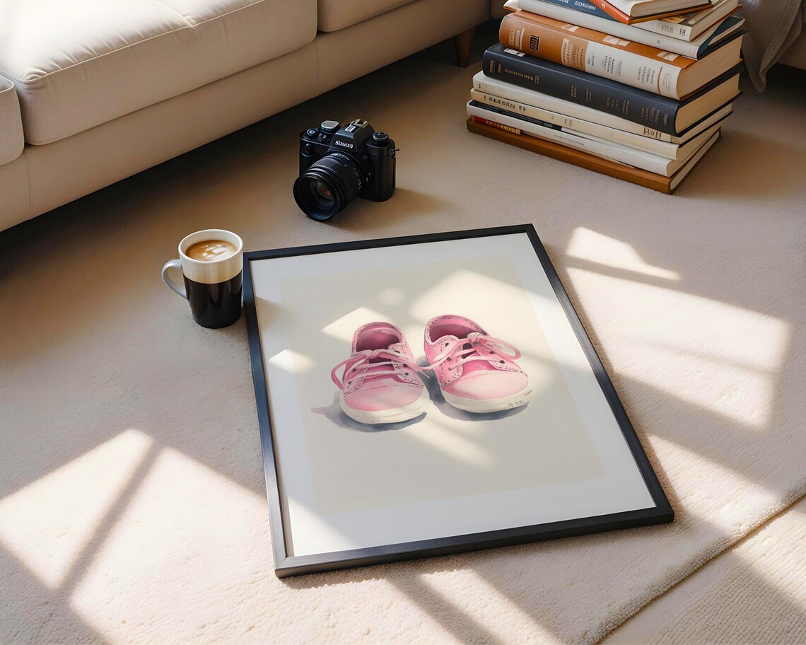 Pink Baby Sneakers On Cream Background Soft Nursery Style Poster - Image 5
