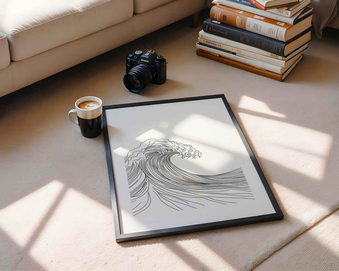 The Great Wave Off Kanagawa Minimalist Line Art Drawing Poster - Image 6