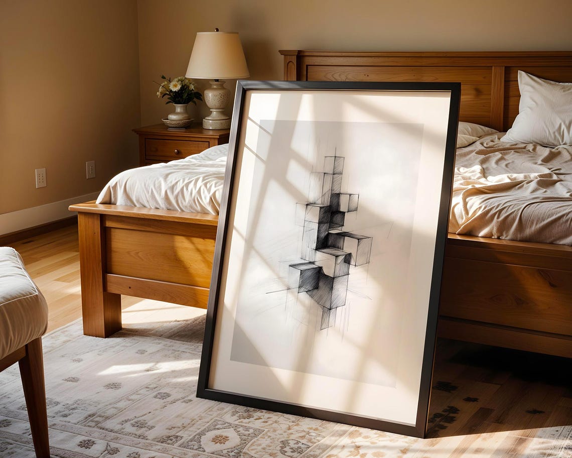 Geometric Cubes Architectural Line Drawing Sketch Art Poster - Image 4