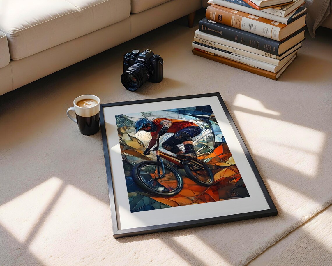 BMX Rider Stained Glass Style Mosaic Extreme Sports Action Poster - Image 4