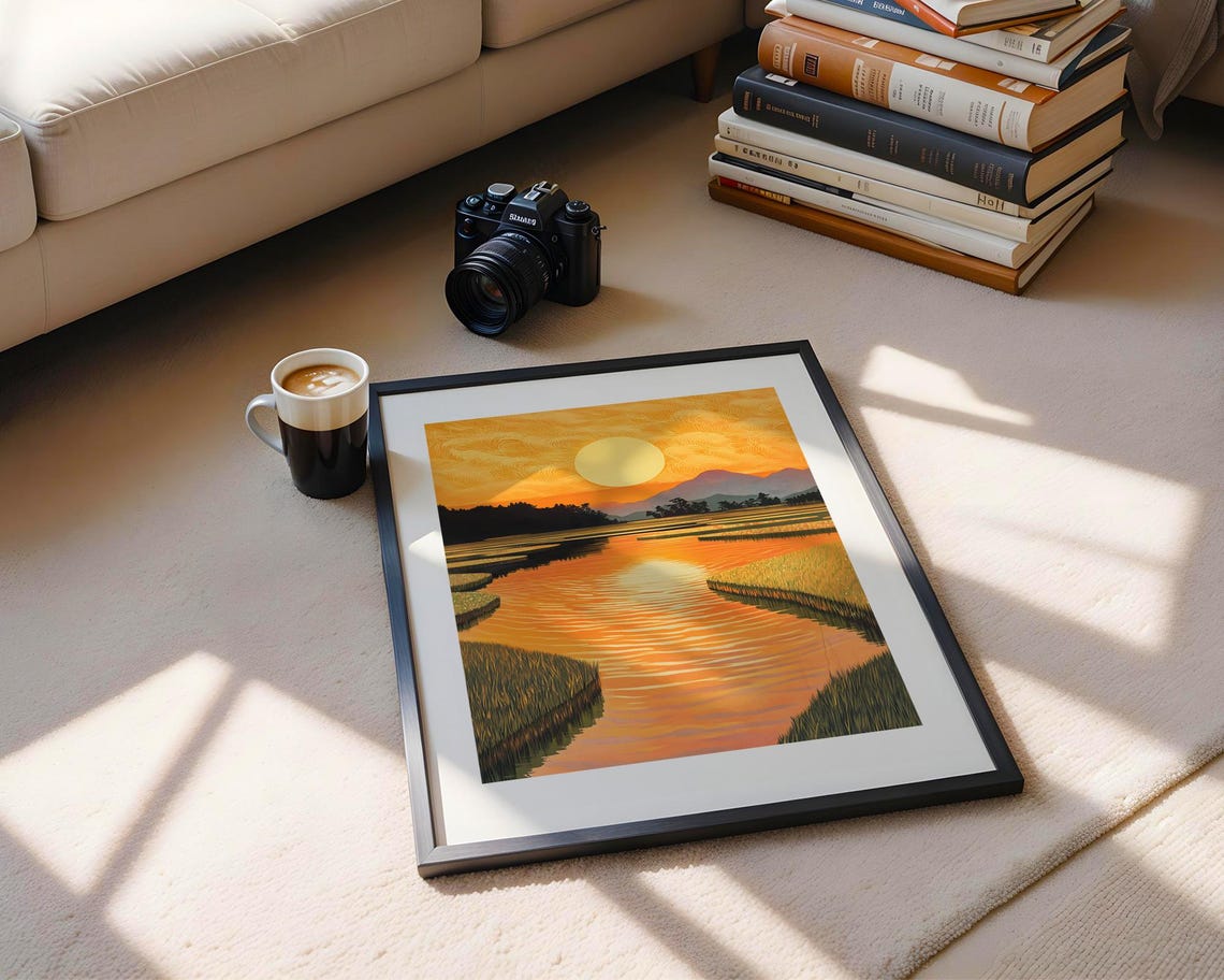 Golden Hour River Sunset Winding Wetland Water Landscape Poster - Image 5