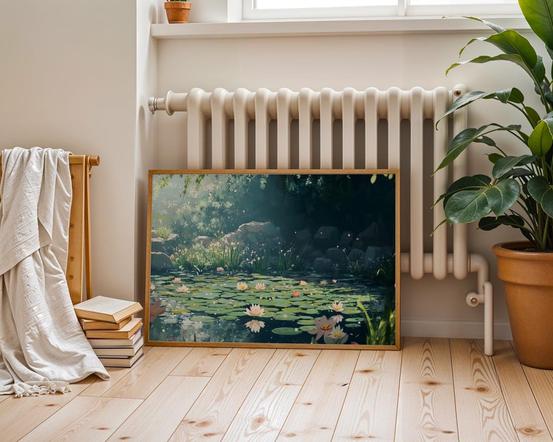 Water Lily Pond Forest Dreamy Blossom Impressionist Style Poster - Image 3