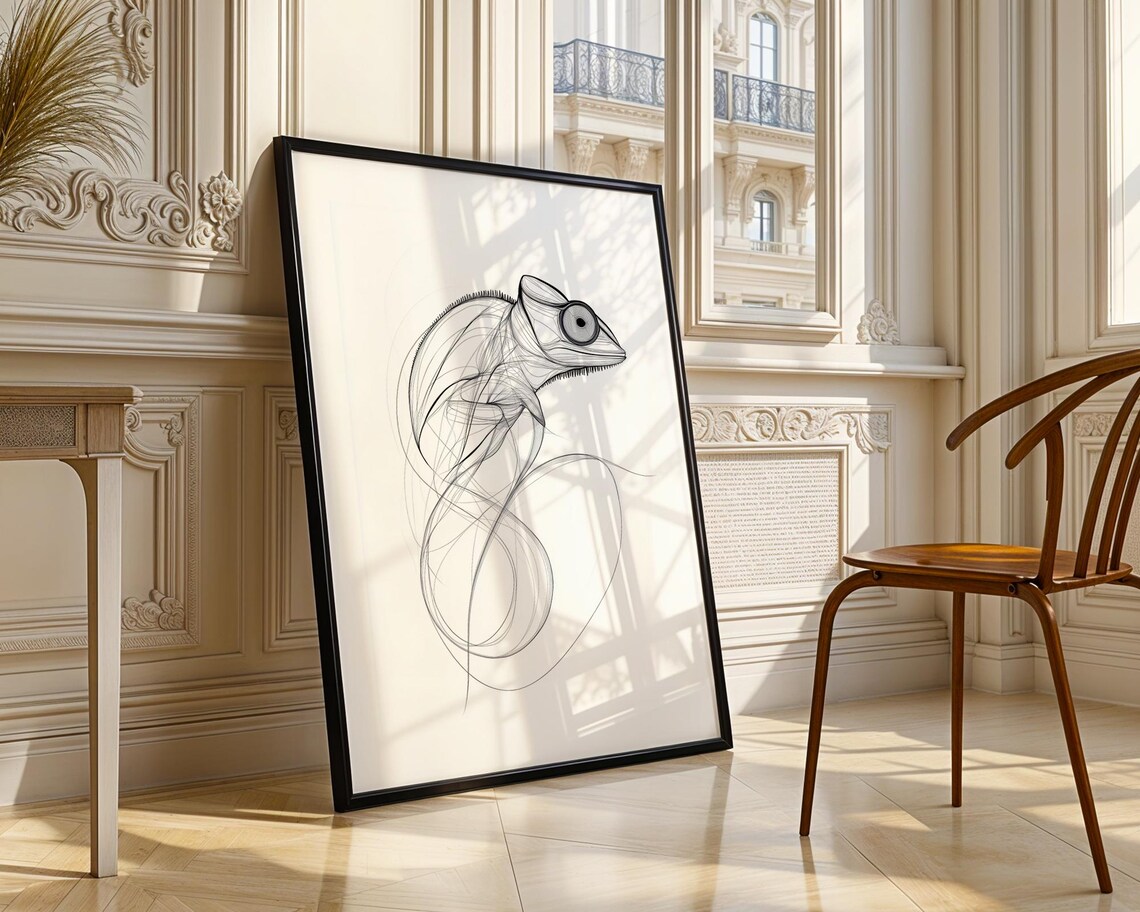 Elegant Chameleon Minimalist Line Art Reptile Drawing Poster - Image 3