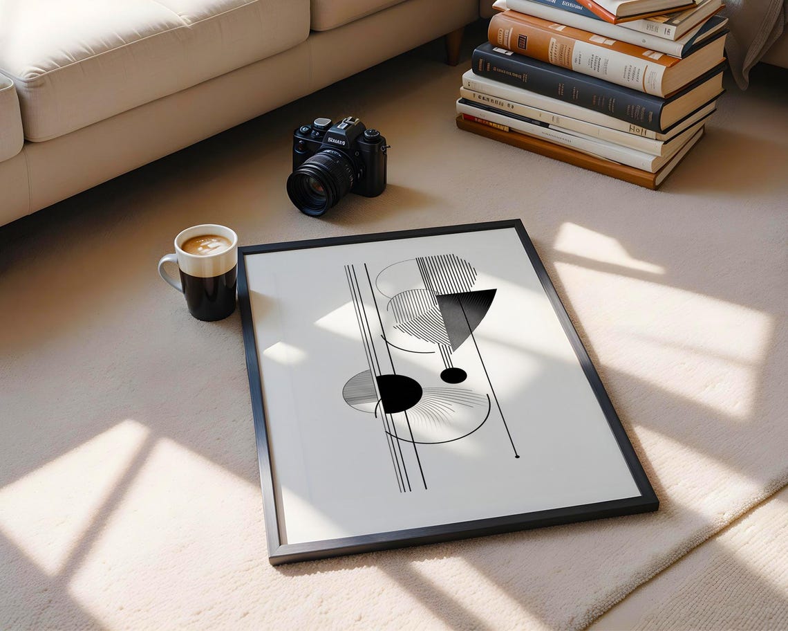 Bold Abstract Geometric Line Art Black White Modern Art Poster - Image 6