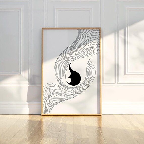 Minimalist Abstract Yin Yang Line Art Pencil Sketch Drawing Trendy Poster Wall Print Modern Home Decor Gift