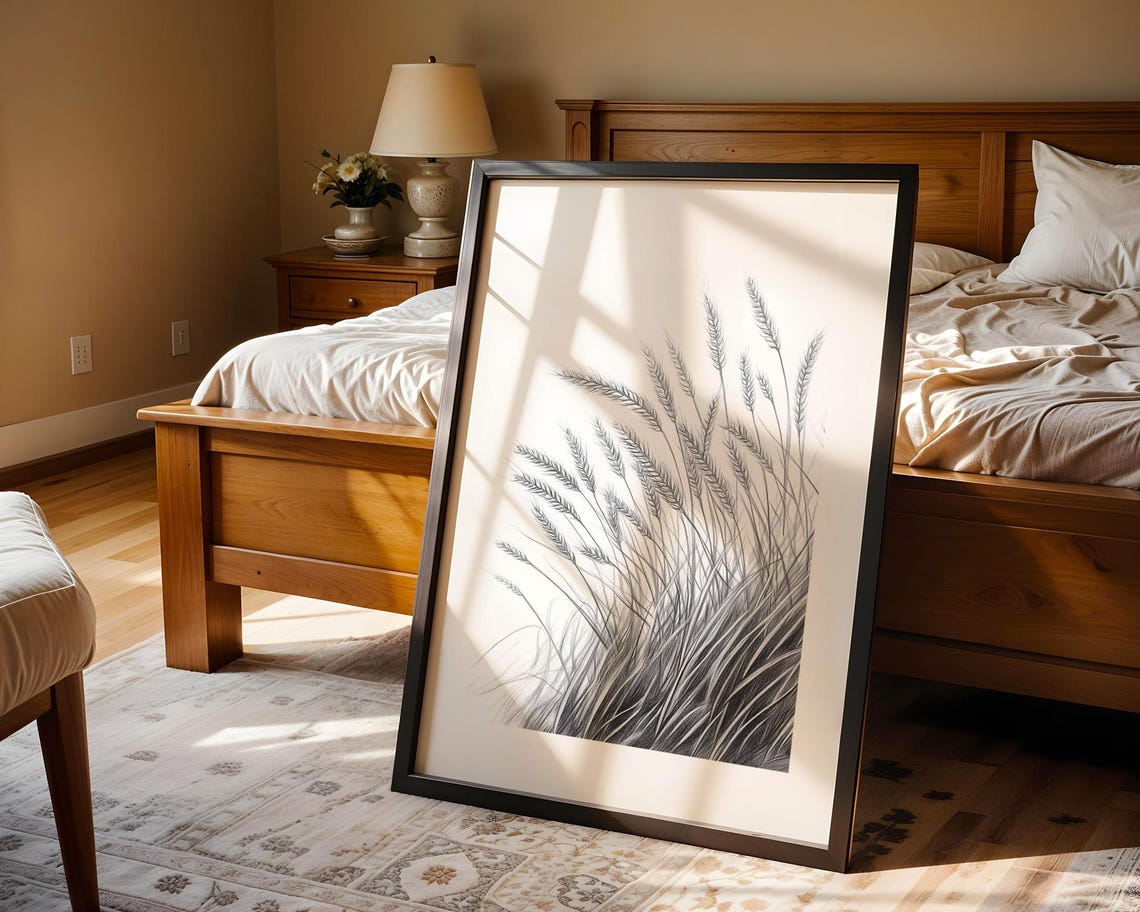 Wheat Field Stalks Pencil Sketch Rustic Botanical Farmhouse Poster - Image 5
