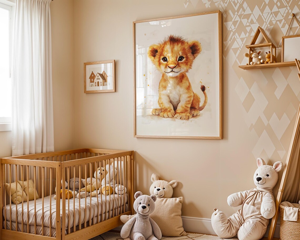 Adorable Baby Lion Cub Sitting Watercolor Safari Nursery Poster - Image 5