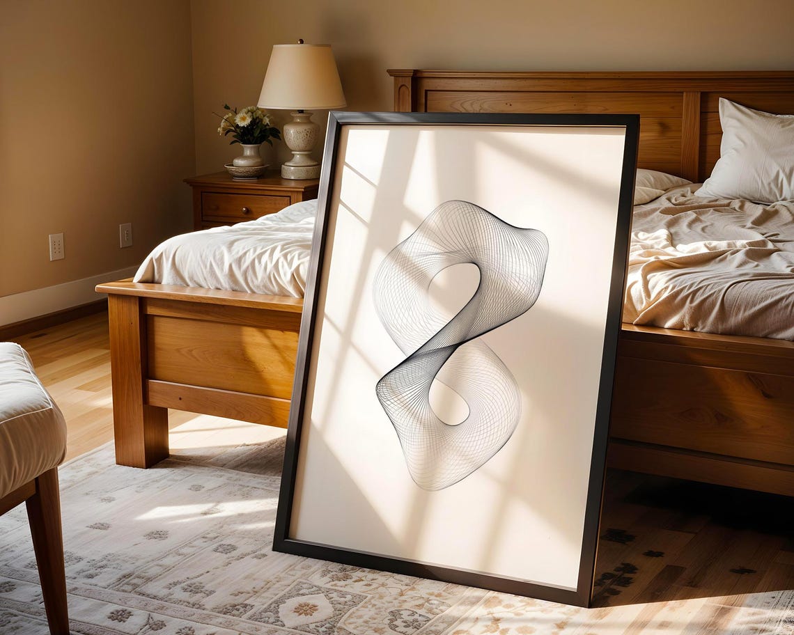 Geometric Number Eight Abstract Line Art Mesh Drawing Poster - Image 5