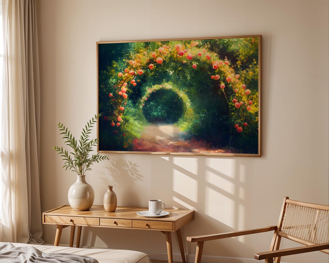 Blooming Rose Tunnel Impressionist Garden Path Flower Arch Poster