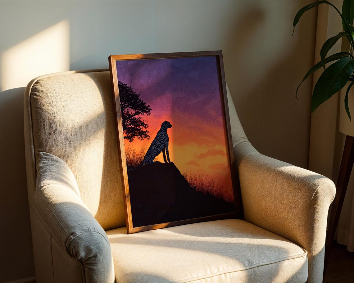 Leopard Silhouette Sunset Safari Wildlife Orange Purple Sky Poster - Image 2
