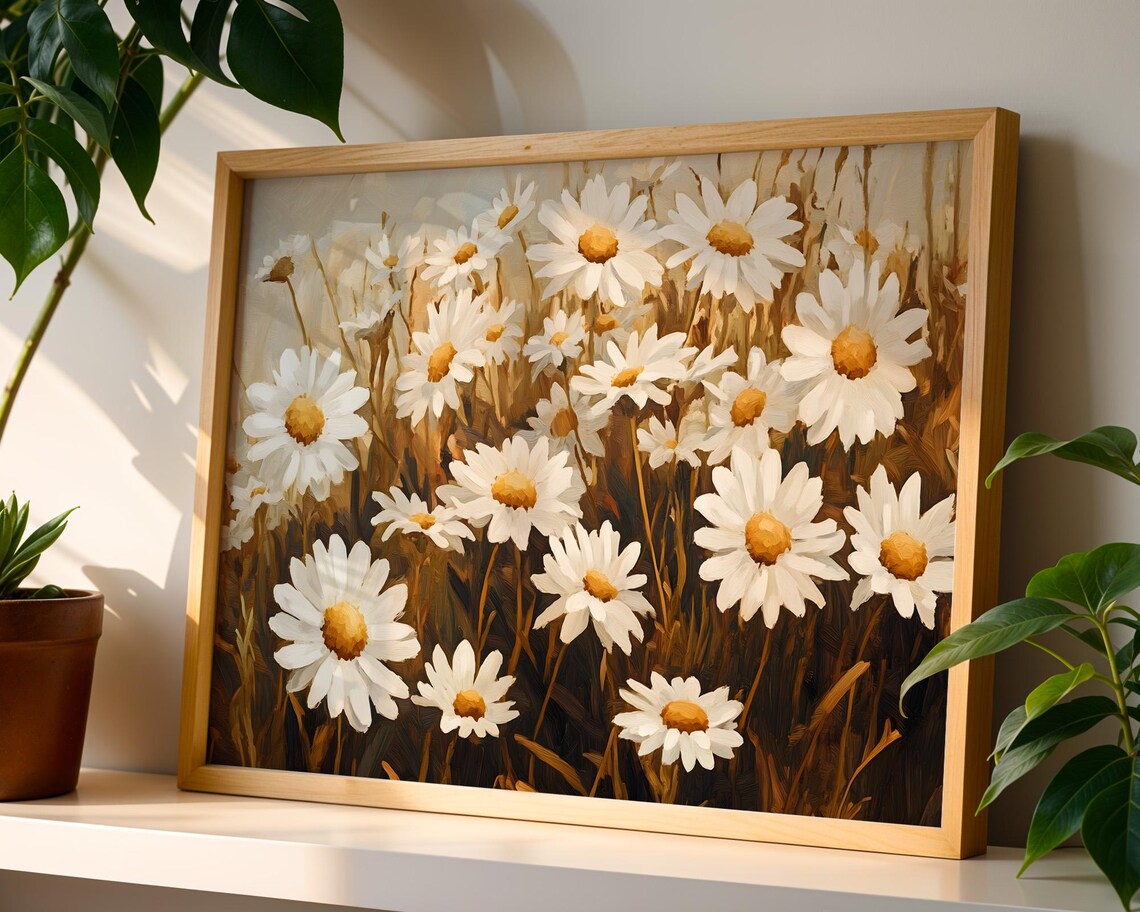 White Daisies Wildflower Field Oil Painting Floral Landscape Poster - Image 4