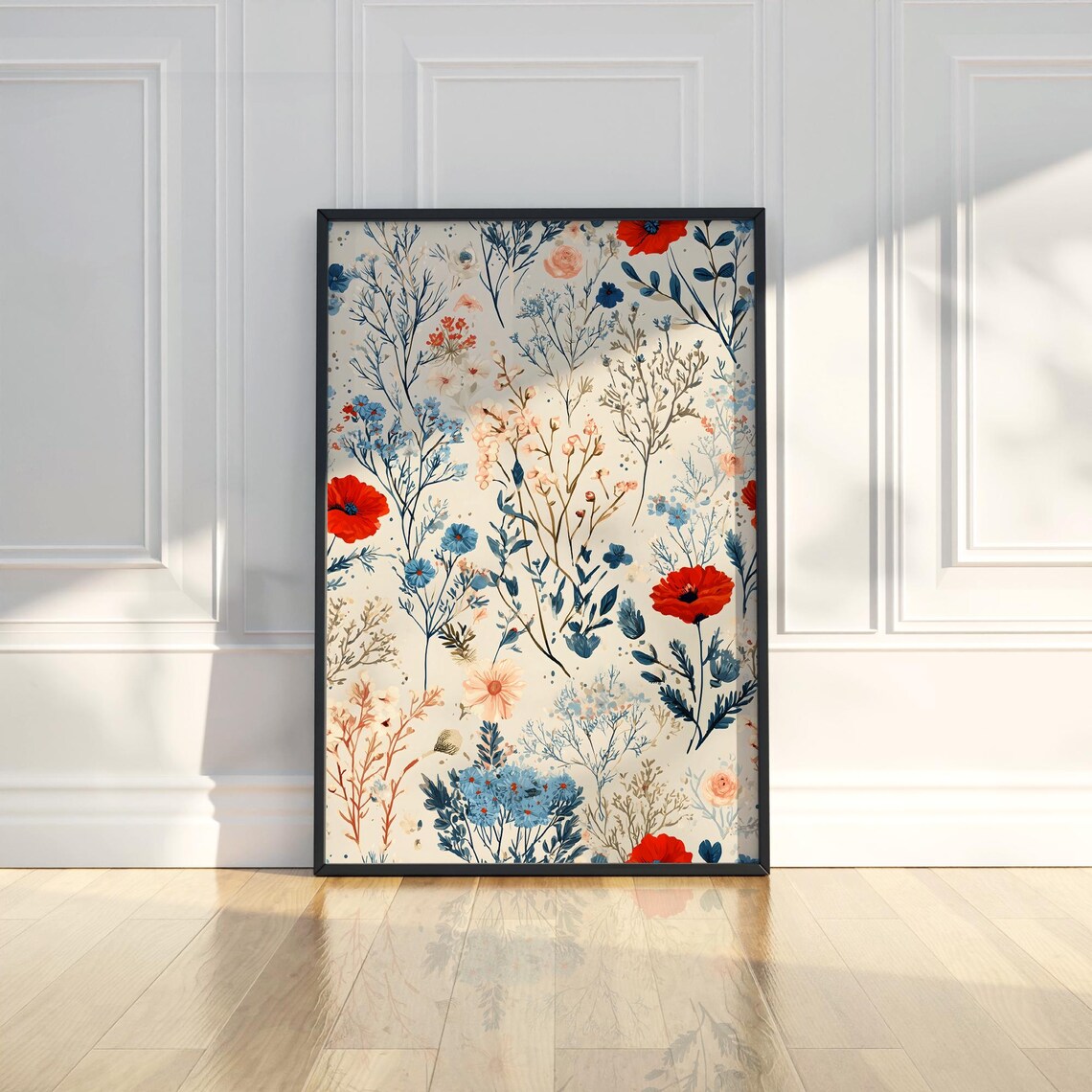 Red Poppy Botanical Pattern Vintage Floral Flower Art Poster
