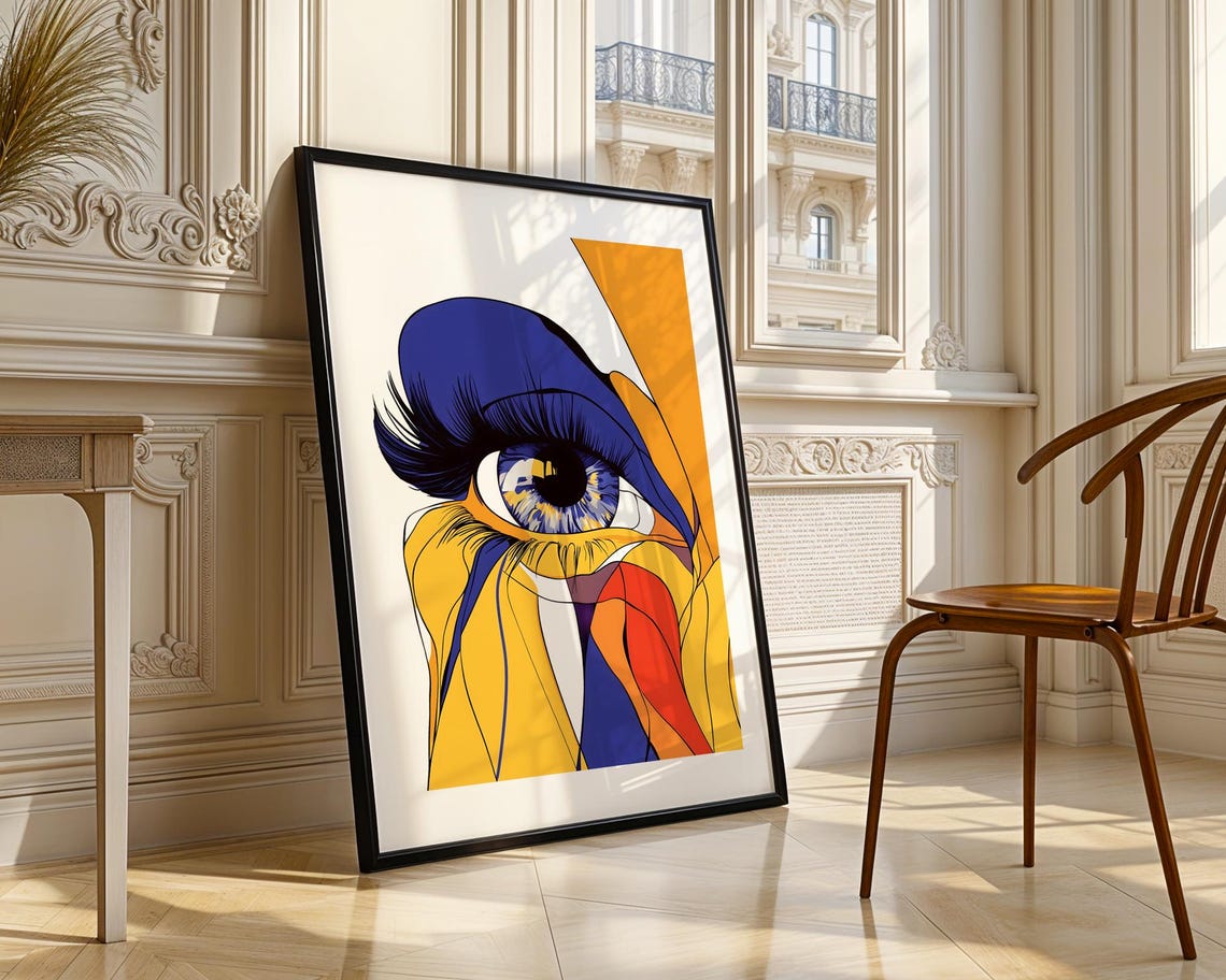 Bold Pop Art Eye Illustration Poster in Electric Blue and Yellow - Image 3
