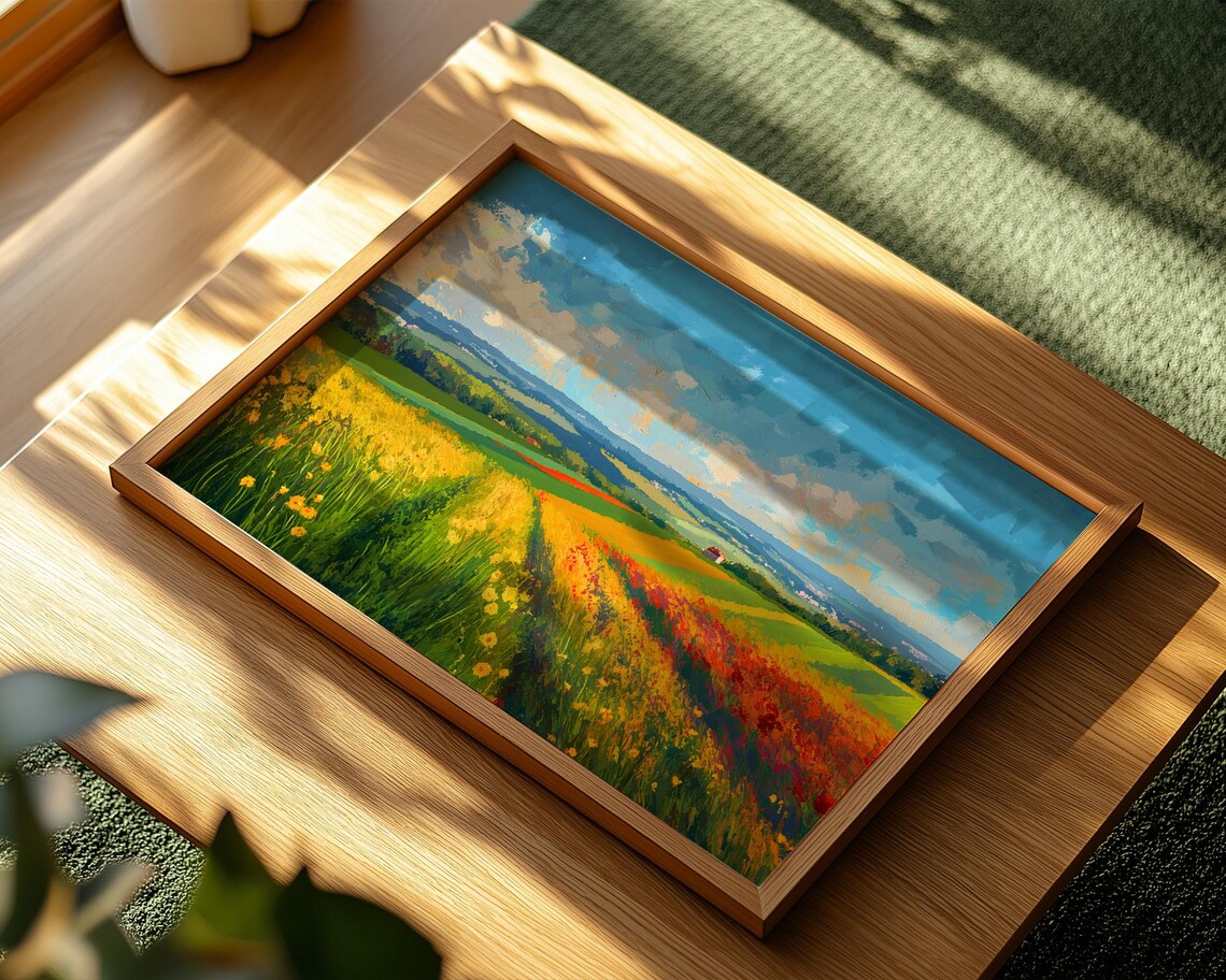 Vibrant Summer Wildflower Meadow Colorful Landscape Painting Poster - Image 2