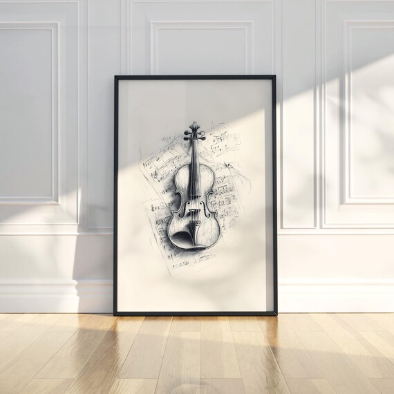 Violin And Sheet Music Pencil Sketch Classical Music Art Poster