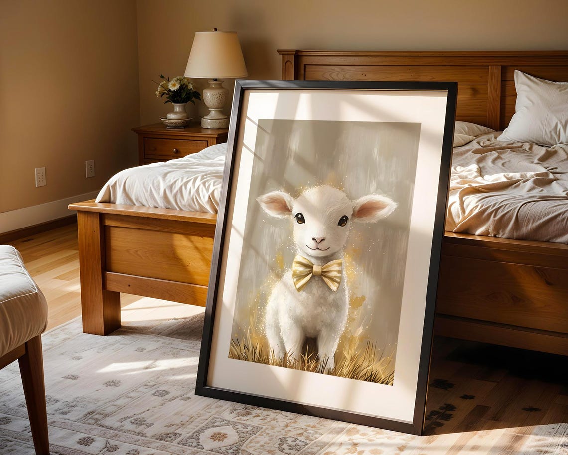 Cute Lamb Bow Tie Nursery Baby Room Decor Art Trendy Wall Prints Print Poster Gift - Image 5