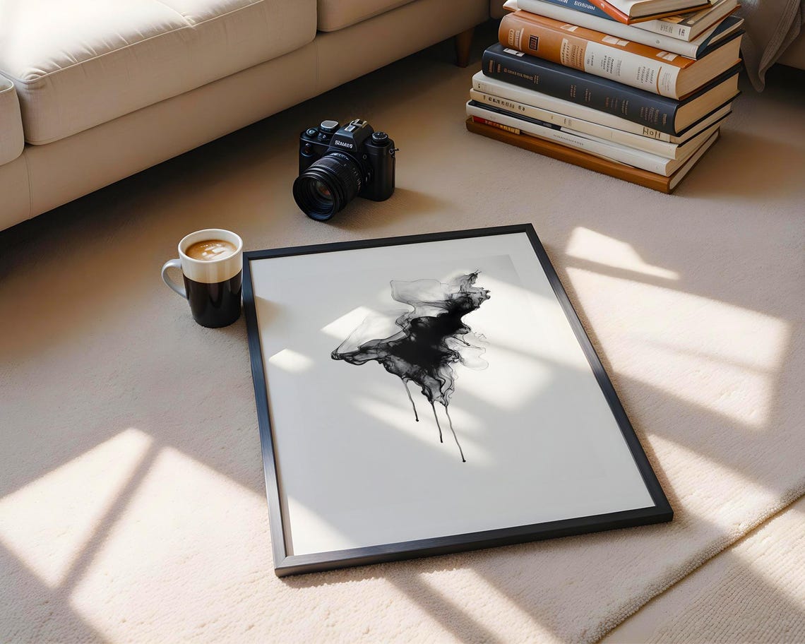 Dramatic Black Alcohol Ink Smoke Abstract Minimalist Art Poster - Image 5