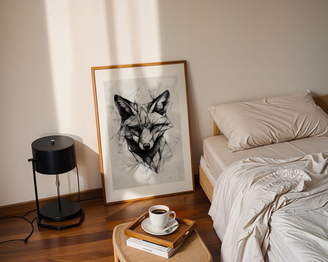 Abstract Fox Line Art Pencil Sketch Animal Illustration Draw Trendy Poster Wall Print Modern Home Room Decor - Image 3