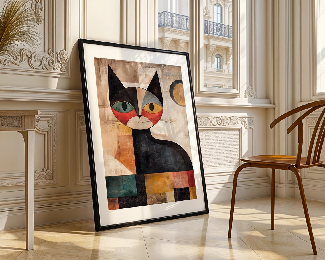 Geometric Cat Mid Century Modern Cubist Style Animal Art Poster - Image 3