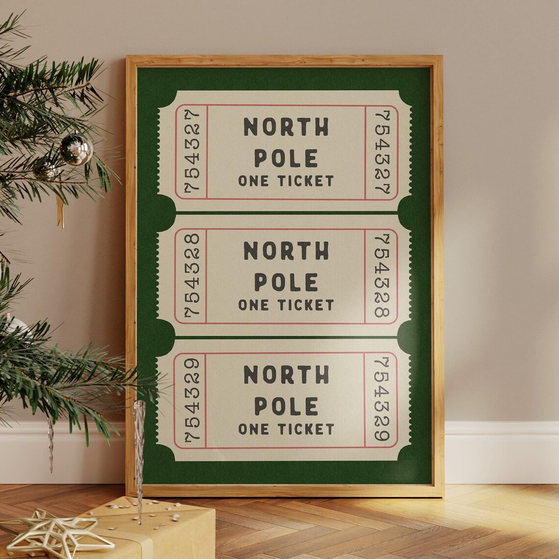 North Pole Ticket Vintage Christmas Travel Poster