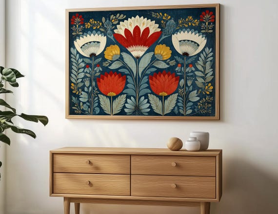 Ukrainian Folk Art Botanical Poster, Scandi Style