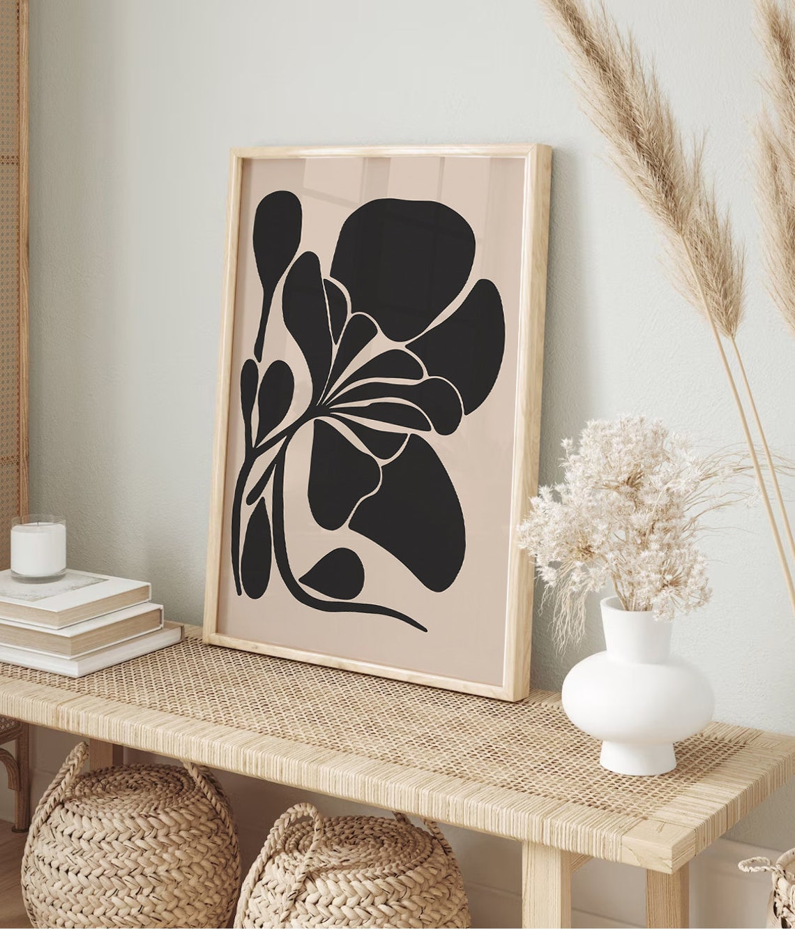 Black Beige Abstract Botanical Mid Century Modern Wall Poster - Image 2