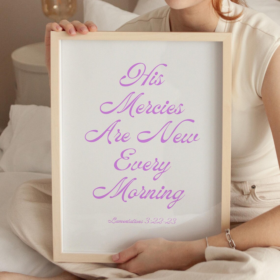 His Mercies Are New Every Morning Bible Verse Purple Script Poster